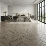 Distressed Off-White Parquet Flooring