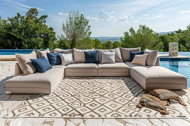 outdoor carpet with geometric pattern