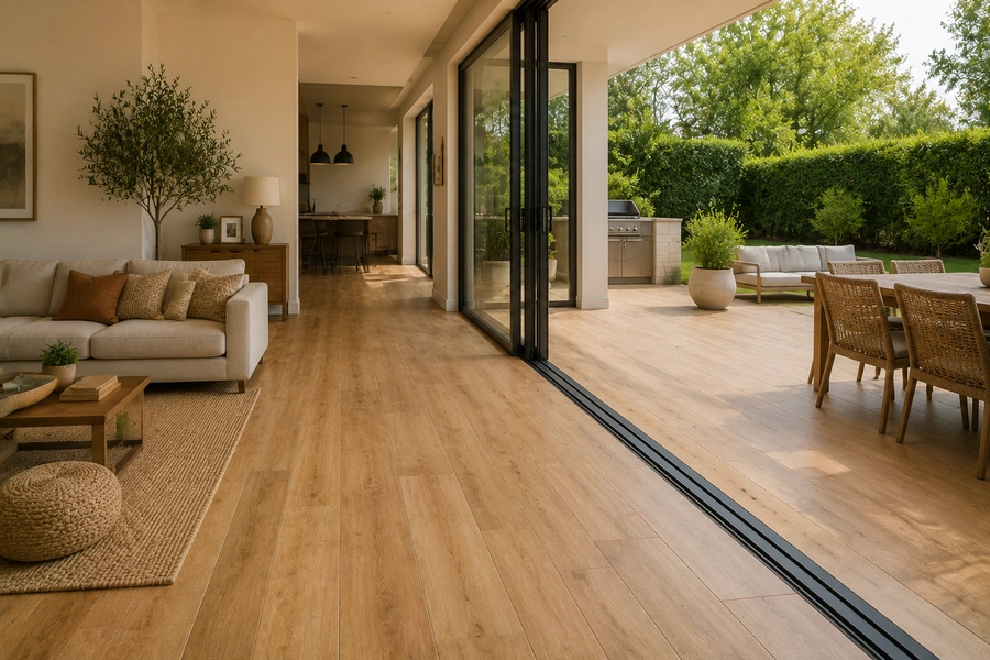 10. Continuous Flooring with Indoor-Outdoor Design Flow