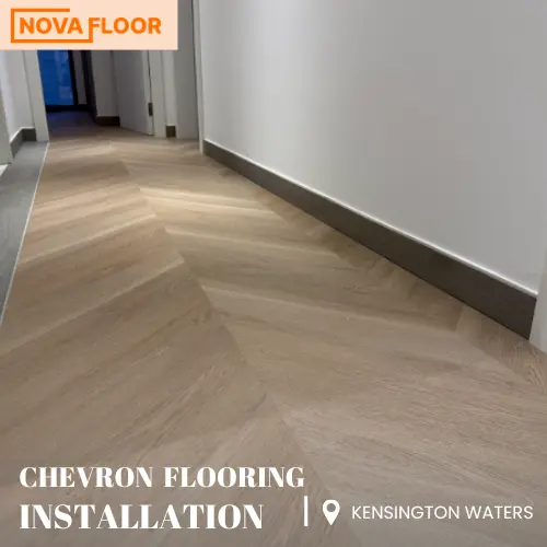 Chevron flooring installation at Kensington Waters