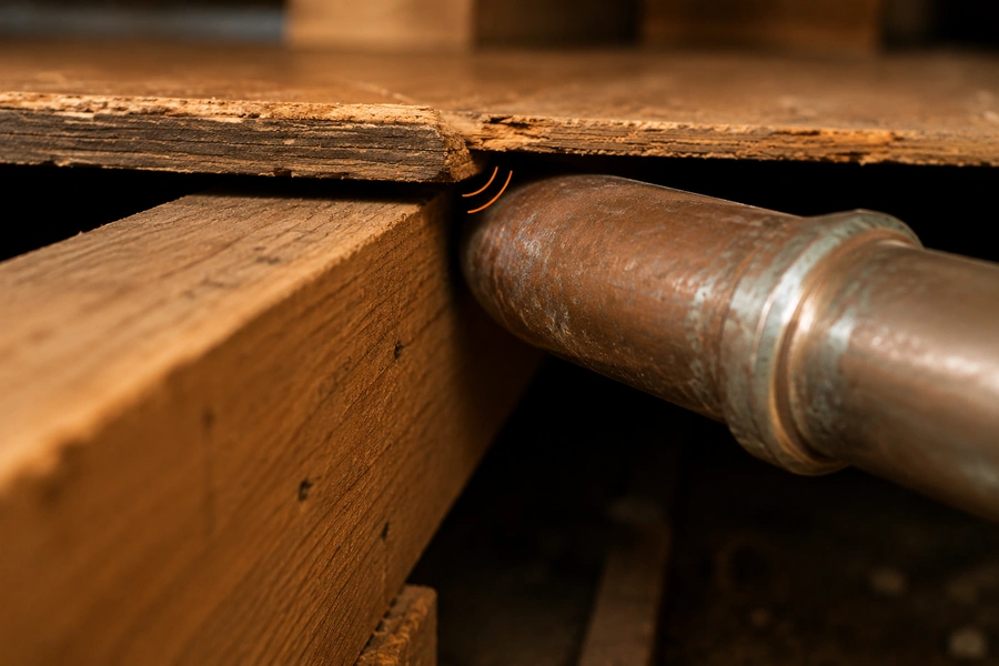 Contact Between Floorboards and Nearby Pipes