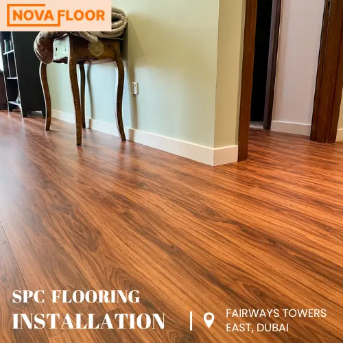 Modern apartment SPC flooring installation at Fairways Towers East Dubai