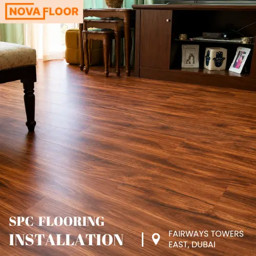 Premium SPC flooring fitted in a modern apartment at Fairways Towers East Dubai