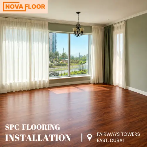 SPC flooring installation at Fairways Towers East apartment in Dubai