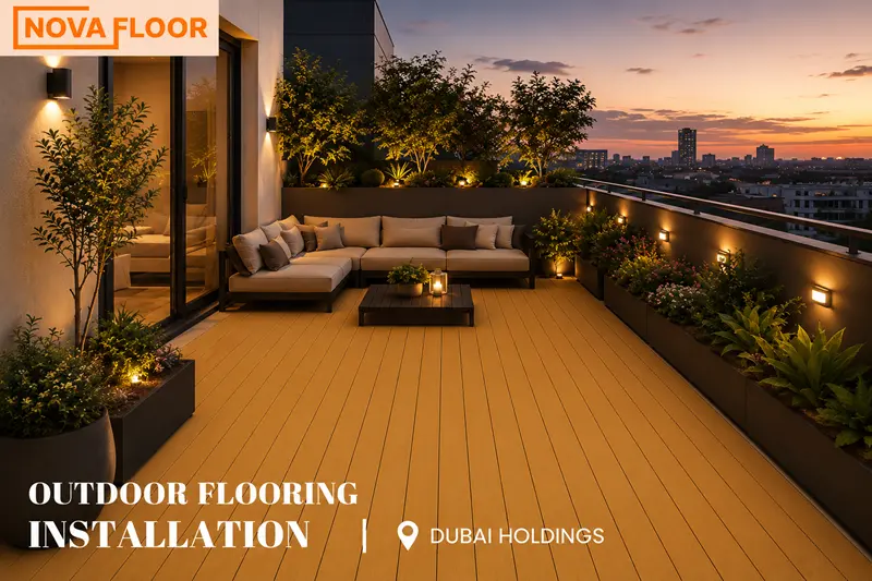 Terrace Decking flooring installation at Al-Jazi 2, Dubai Holdings