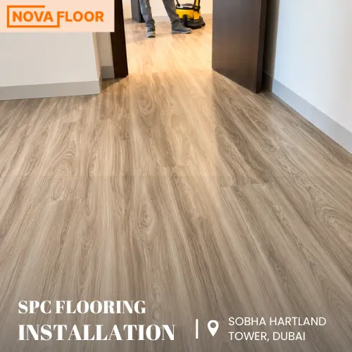 living room SPC Flooring Installation at Apt. 904- The Crest at Sobha Hartland Tower, Dubai
