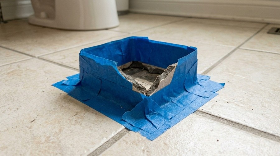painter's tape mold for repairing a chipped tile corner