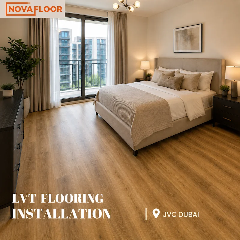 Light Oak LVT Flooring in Master bedroom of a apartment