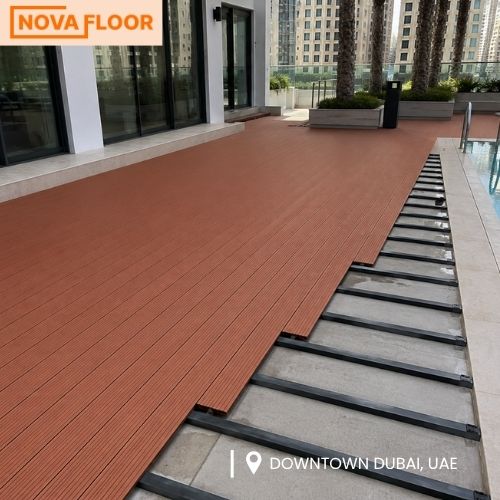 Teak Brown WPC Outdoor Decking Installation at Dubai
