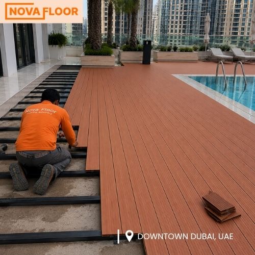 Teak Brown WPC Outdoor Decking Installation