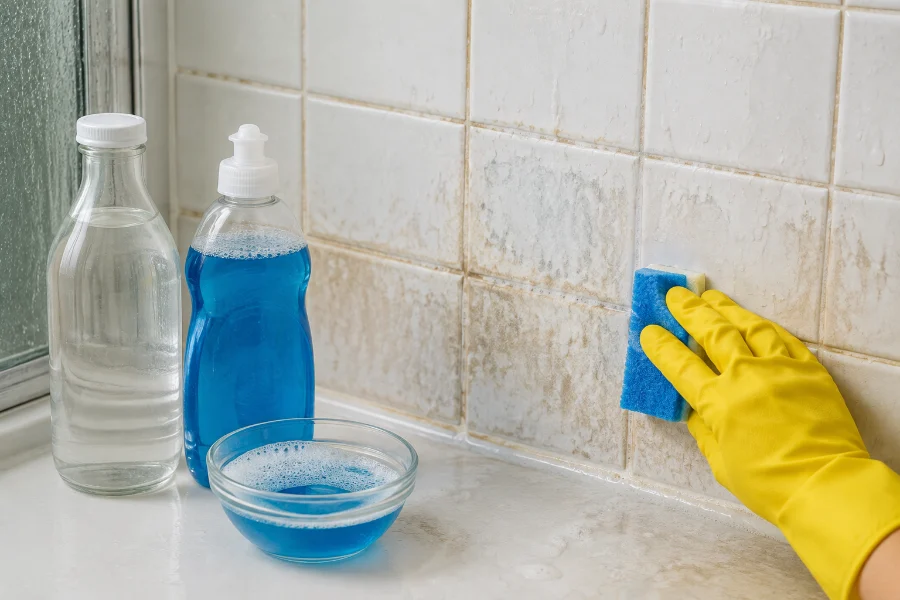 Vinegar and Dish Soap for Heavy Soap Scum