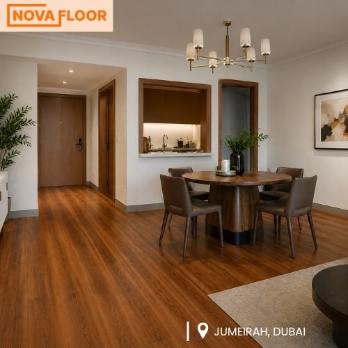 Warm Walnut Wooden Flooring Installation Dubai UAE