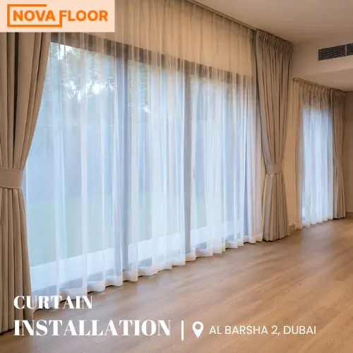blackout and sheer Curtain Installation at Al Barsha 2, Dubai