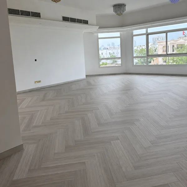 chevron flooring installation at Al Barsha 2, Dubai