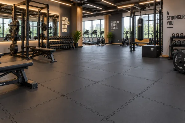 ( Gym Floor Interlocking Mat, 100 x 100cm, Black - 17mm ) ZS