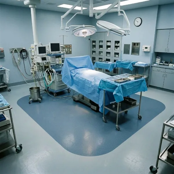Hospital operating theatre with coved vinyl flooring