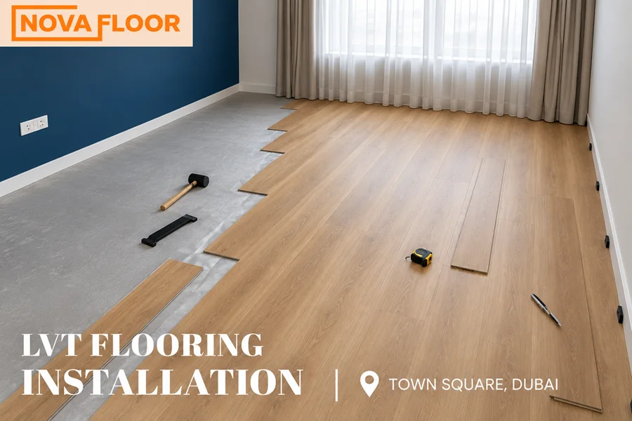 LVT flooring installation at Town Square Dubai