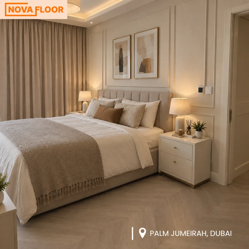 Luxury SPC flooring installation in Palm Jumeirah by Nova Floor