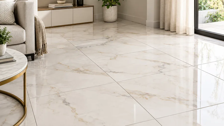 Marble-Look Tiles With Real Grout Lines