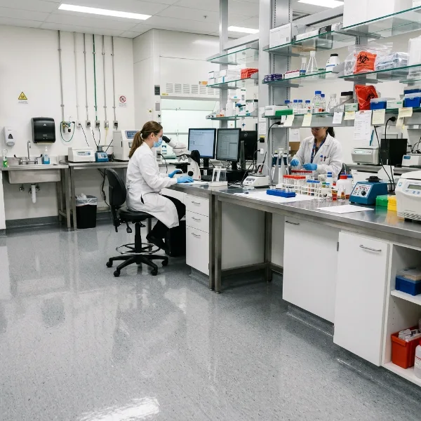 PUR-coated vinyl flooring in a hospital laboratory