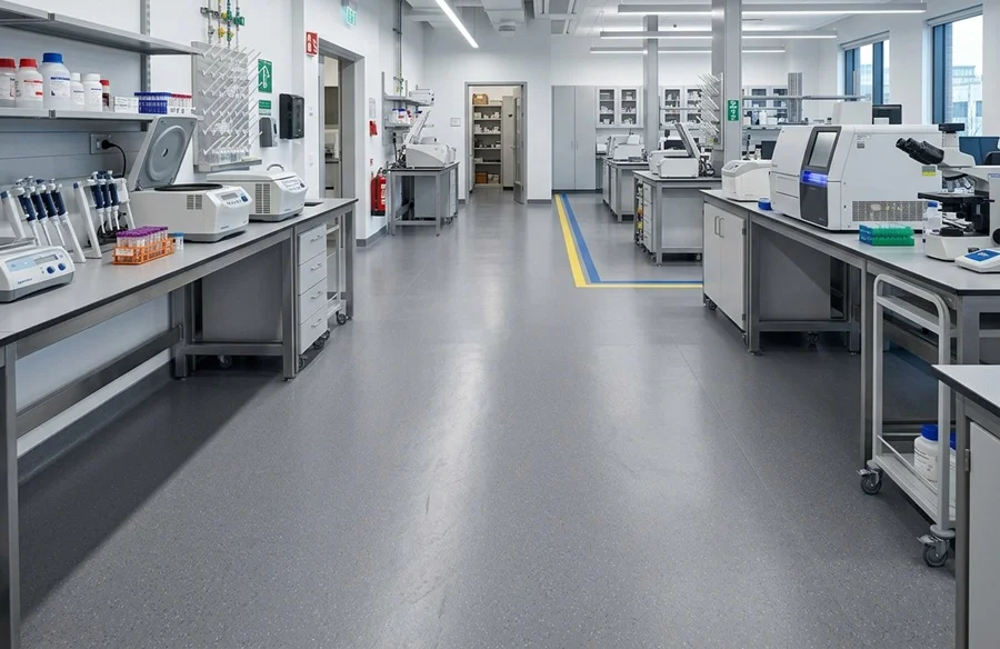 PUR-coated vinyl flooring in a hospital