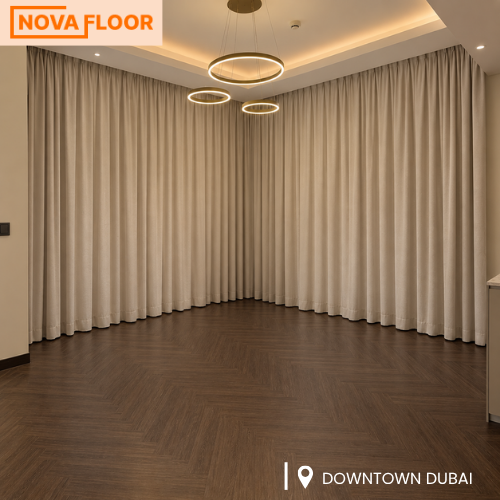 SPC herringbone flooring insallation in Dubai