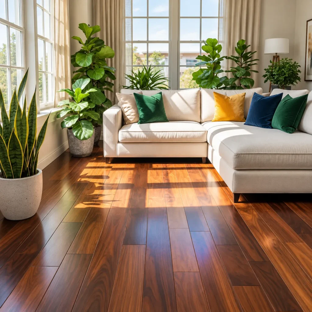 A modern laminate floor with living room furniture
