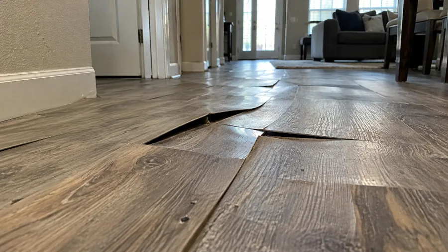 Buckled vinyl plank floor caused by a missing expansion gap