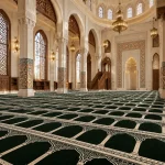 grand prayer hall emerald-green and cream-patterned mosque carpet