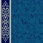 blue with a white and deep blue arched Islamic geometric and floral border