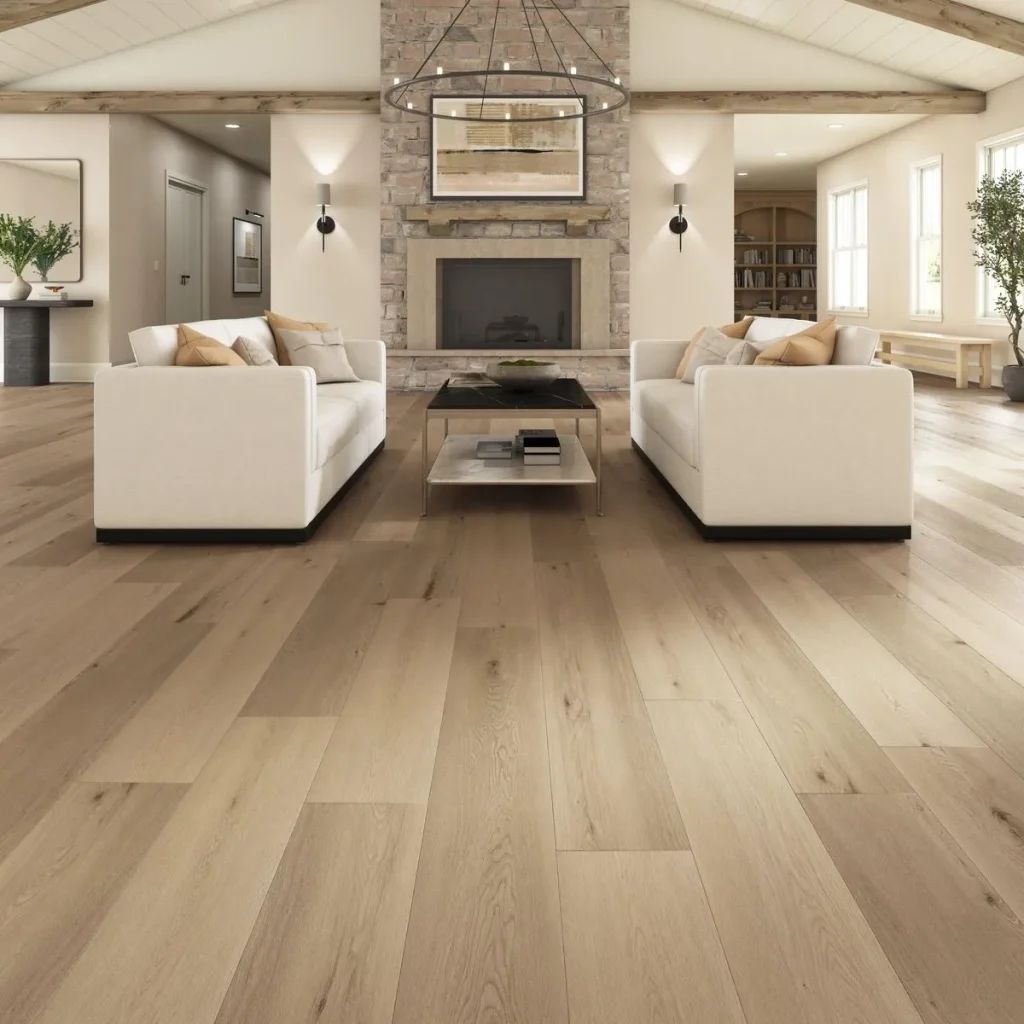 Heat-resistant vinyl flooring in a modern Dubai living room - Nova Floor