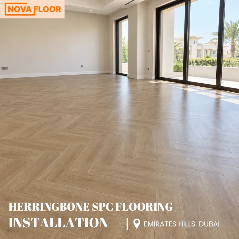 Herringbone SPC Flooring Installation in Emirates Hills, Dubai