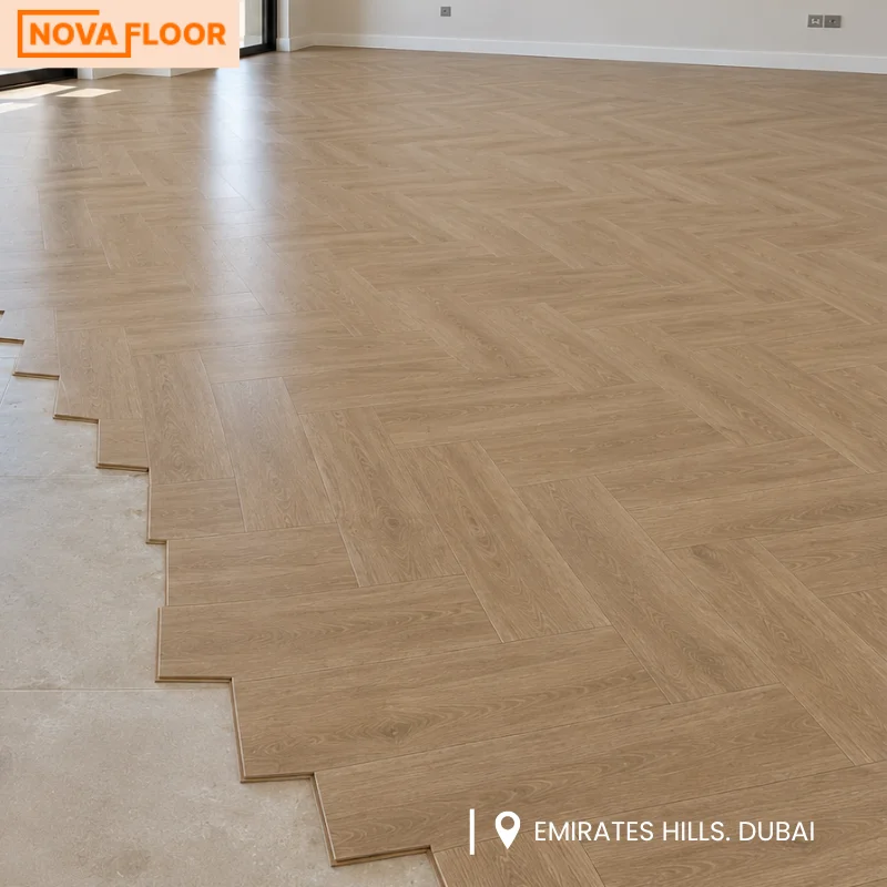 Herringbone SPC Flooring Installation in Emirates Hills