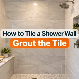finished DIY tiled shower wall with straight grout lines
